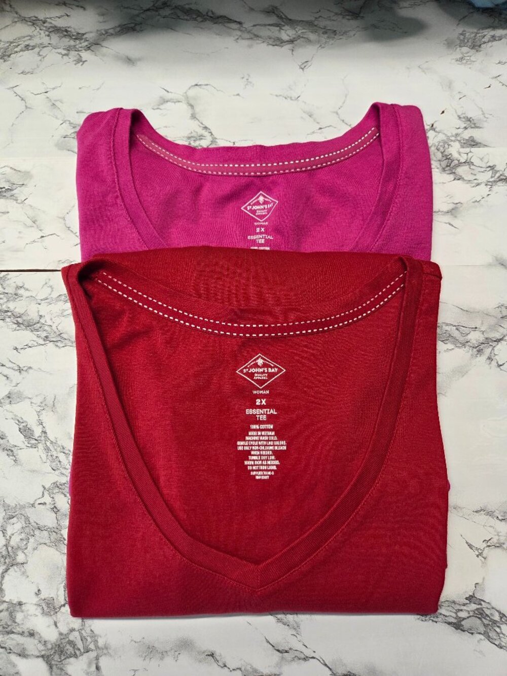 St. John's Bay Women's 2X 100% Cotton 3/4 Sleeve Essential Tee Bundle of 2 (Flaw
